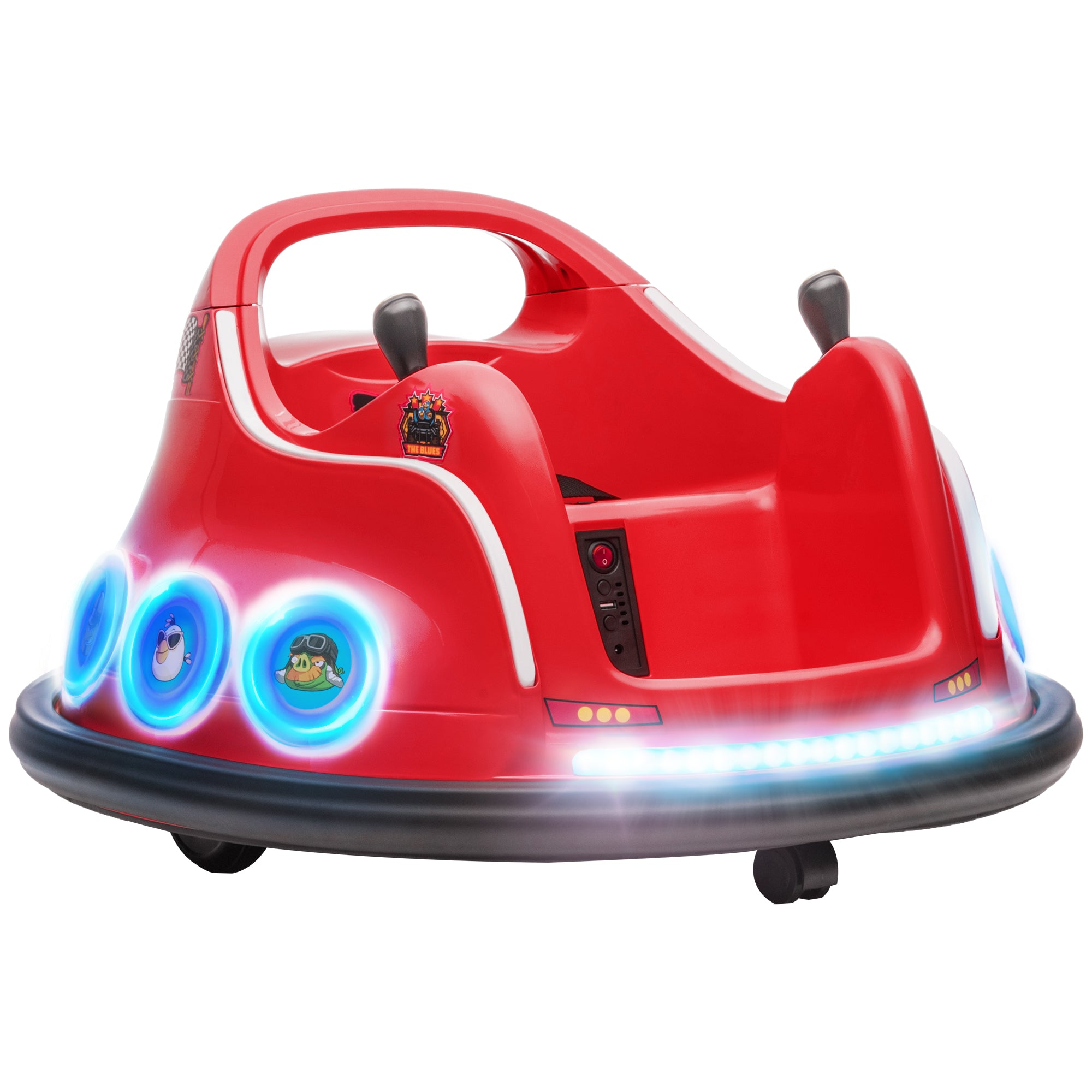 AIYAPLAY Angry Bird Licensed Waltzer Car, 12V Kids Bumper Car w/ Joysticks, Remote, Music LED Lights, Red