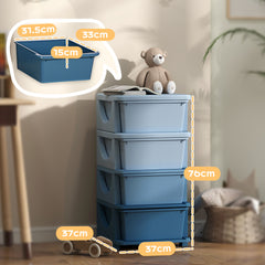 Four-Tier Kids Storage Boxes, with Four Drawers - Blue