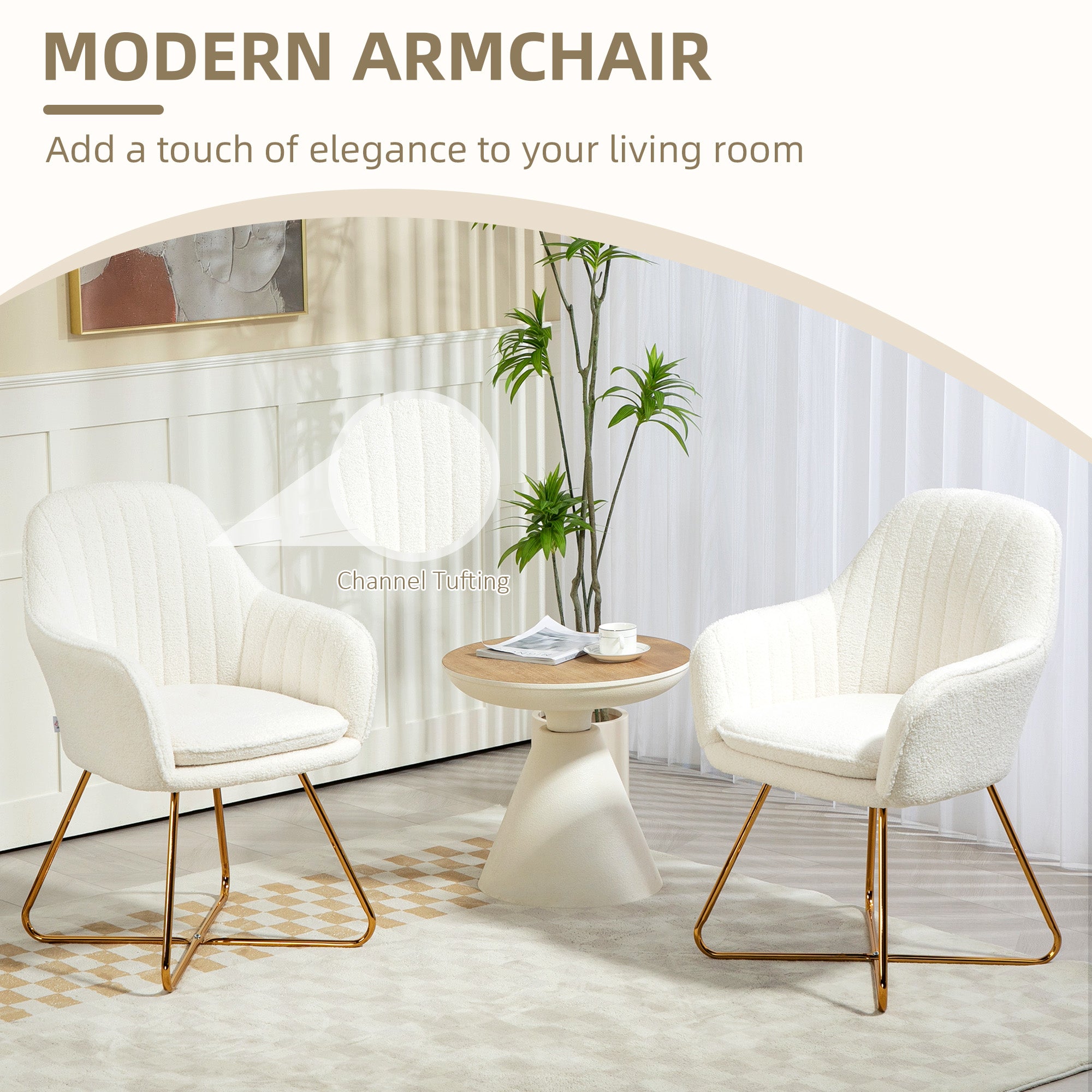 Set of Two Sherpa Fleece Dining Chairs - Cream