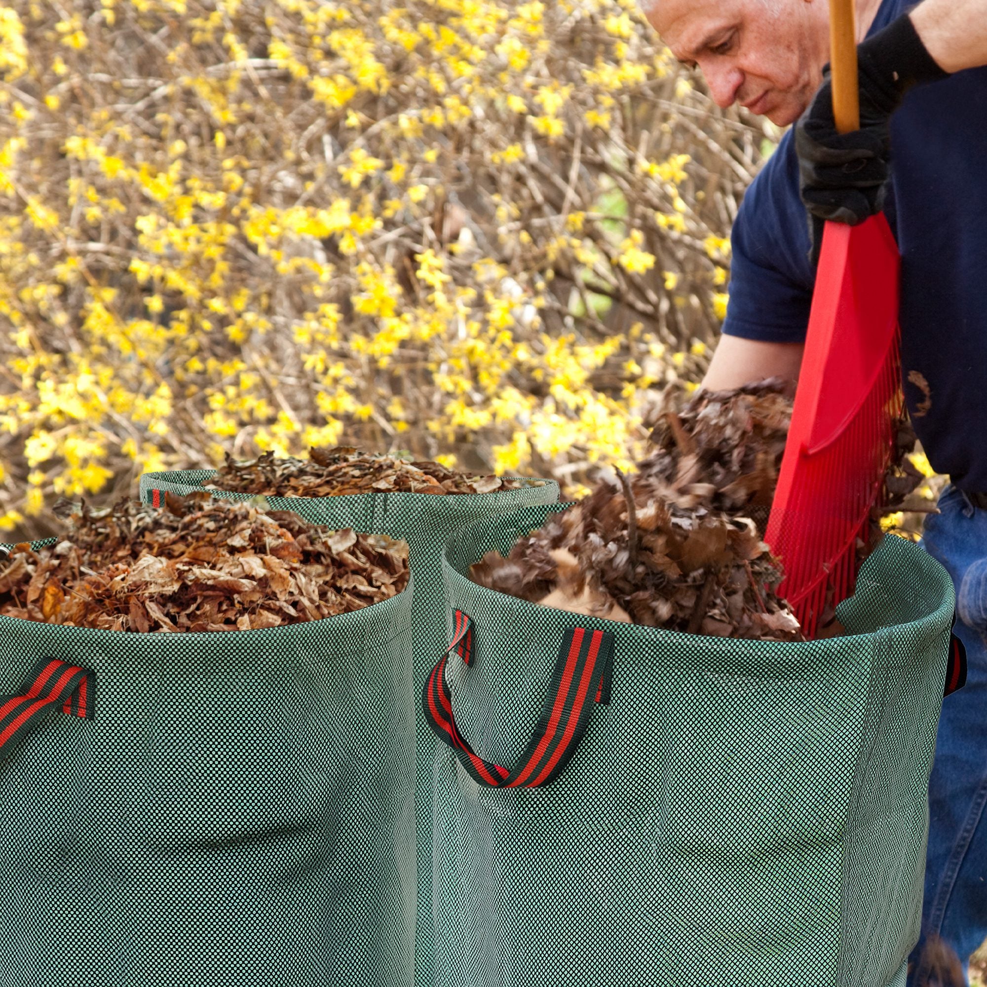Garden Waste Bags, 300L x 3 Heavy Duty Garden Bags, Foldable and Reusable Waste Sacks with Handles for Loading Leaf, Trash, Debris, Green