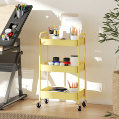 Three-Tier Steel Storage Trolley - Yellow