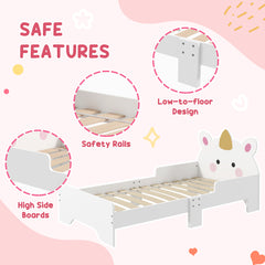 ZONEKIZ Kids Bedroom Furniture Set with Kids Dressing Table with Mirror and Stool, Toddler Bed Frame for 3-6 Years, Unicorn Design