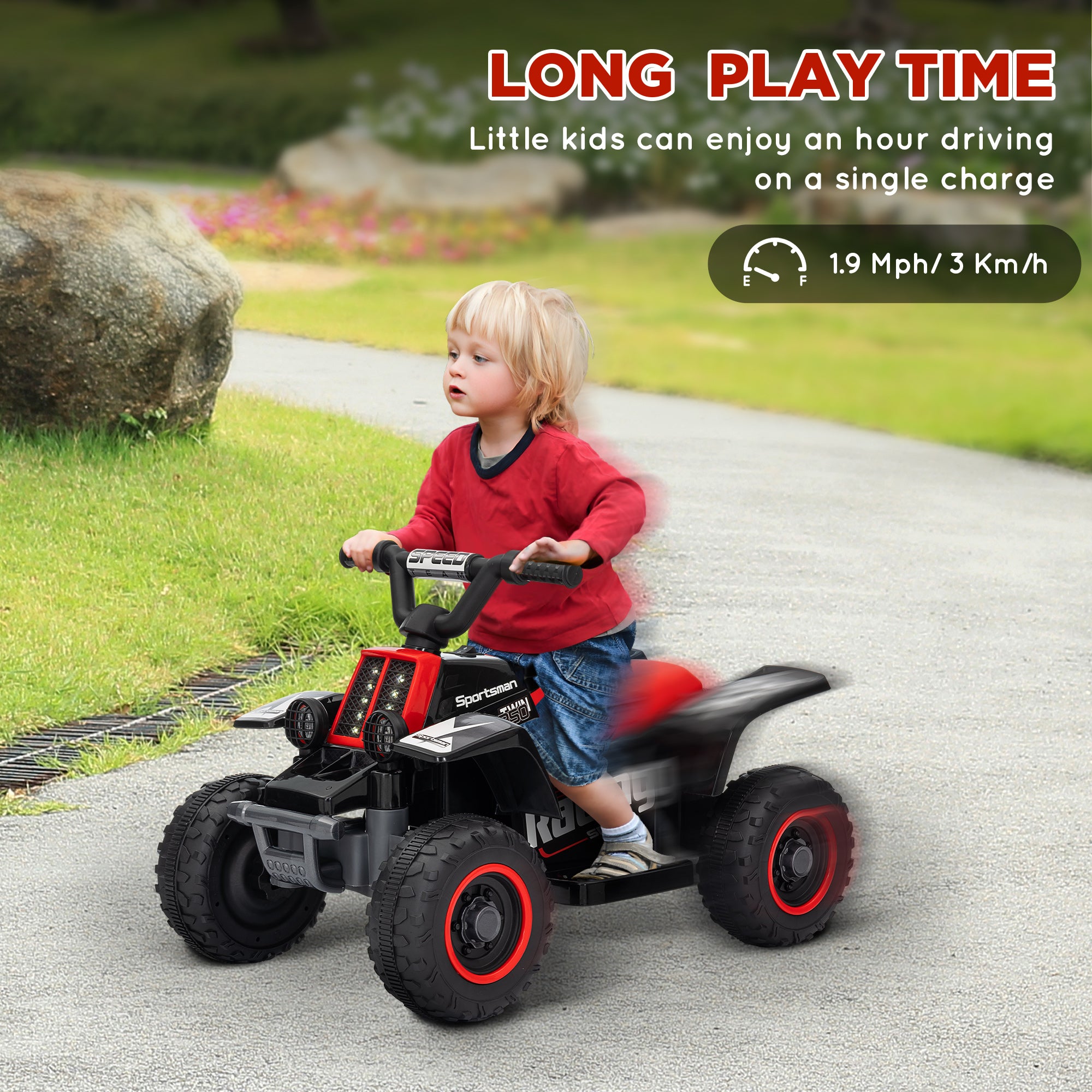 AIYAPLAY 6V Electric Quad Bike for Kids, Ride On ATV w/ Forward/Reverse, Headlights, for Ages 18-36 Months, Black