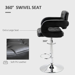 PU Leather Upholstered Swivel Bar Stool, Height Adjustable with Back, Armrest, Footrest, Black