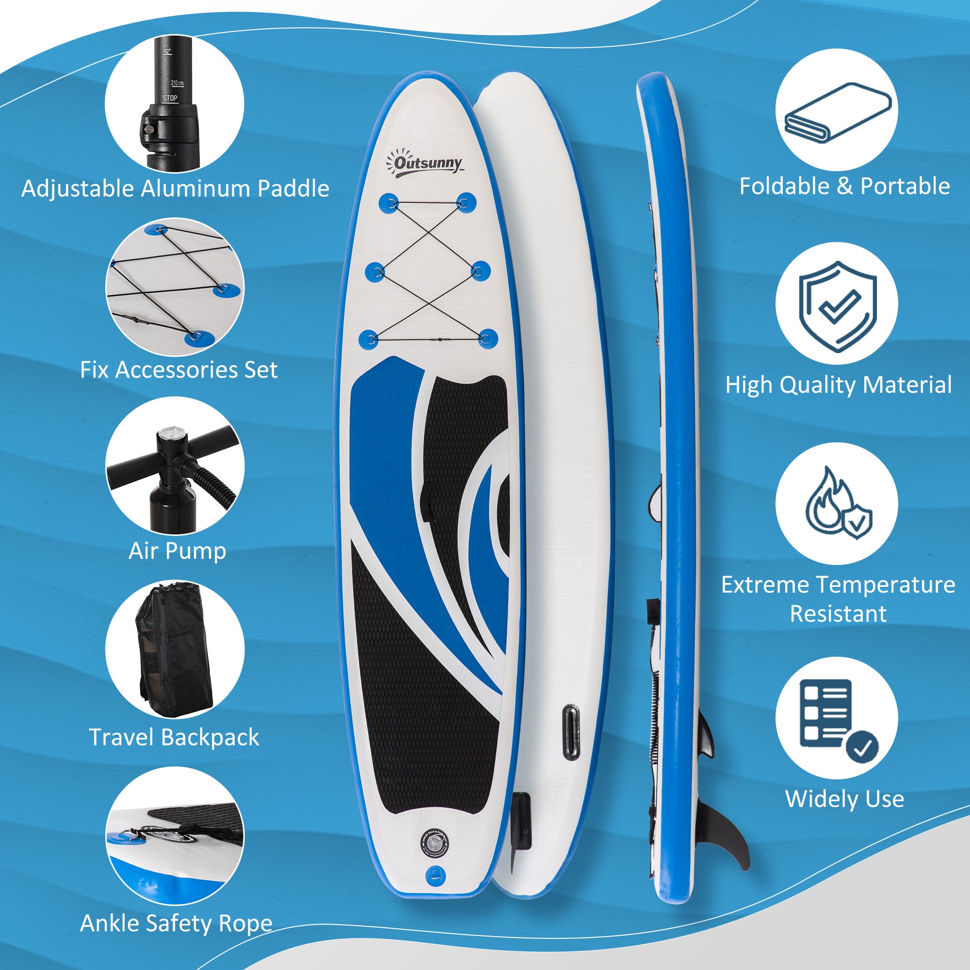 10.6' x 32" x 6" Inflatable Stand Up Paddle Board, Non-Slip & Ultra-Light Deck with ISUP Accessories, Adj Paddle, Pump, Backpack Bag, and Three Bottom Fins, for Youth Adults Beginner