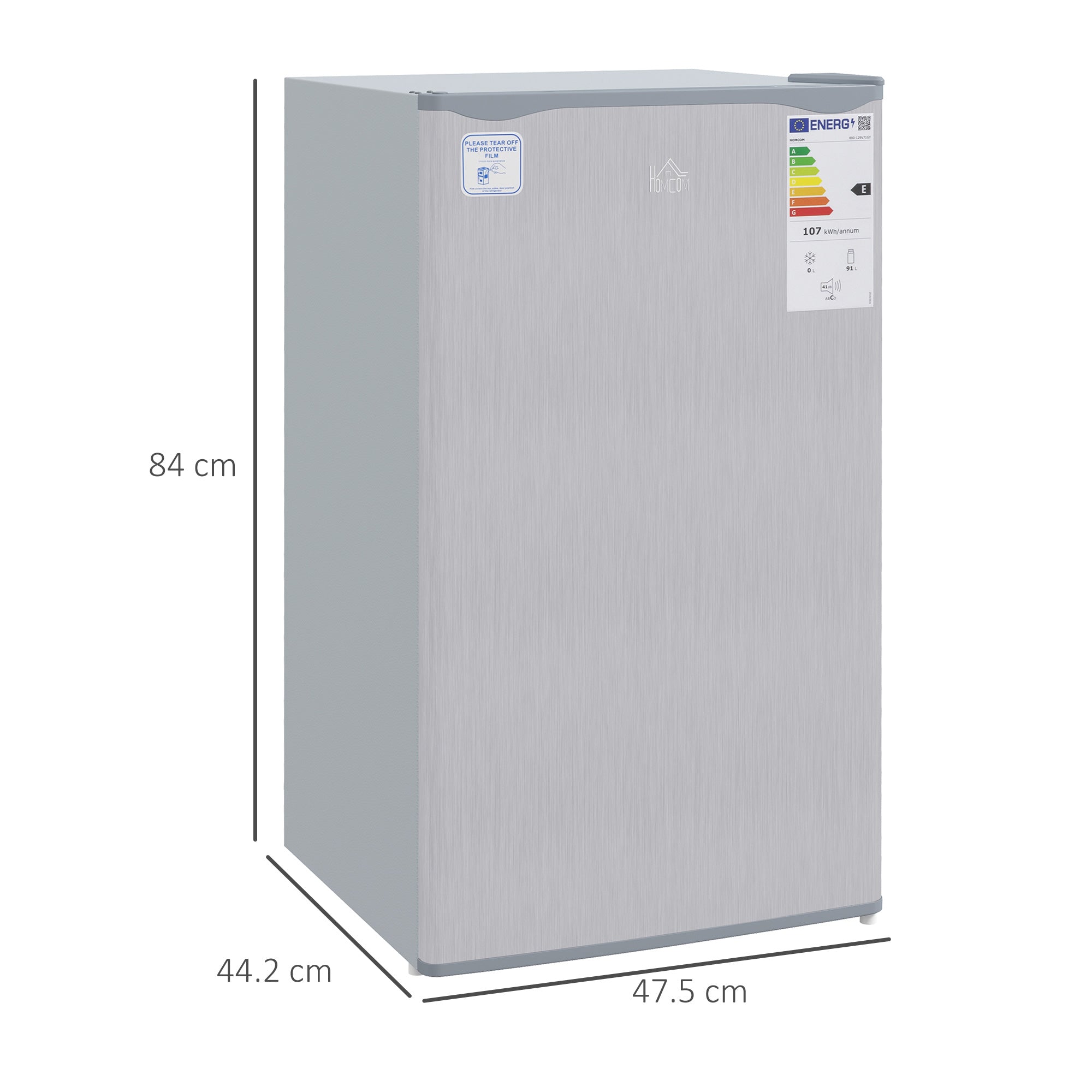 91 Litre Freestanding Under Counter Fridge Freezer, Small Fridge with Chiller Box, Adjustable Thermostat, 47.5cm Wide, Grey