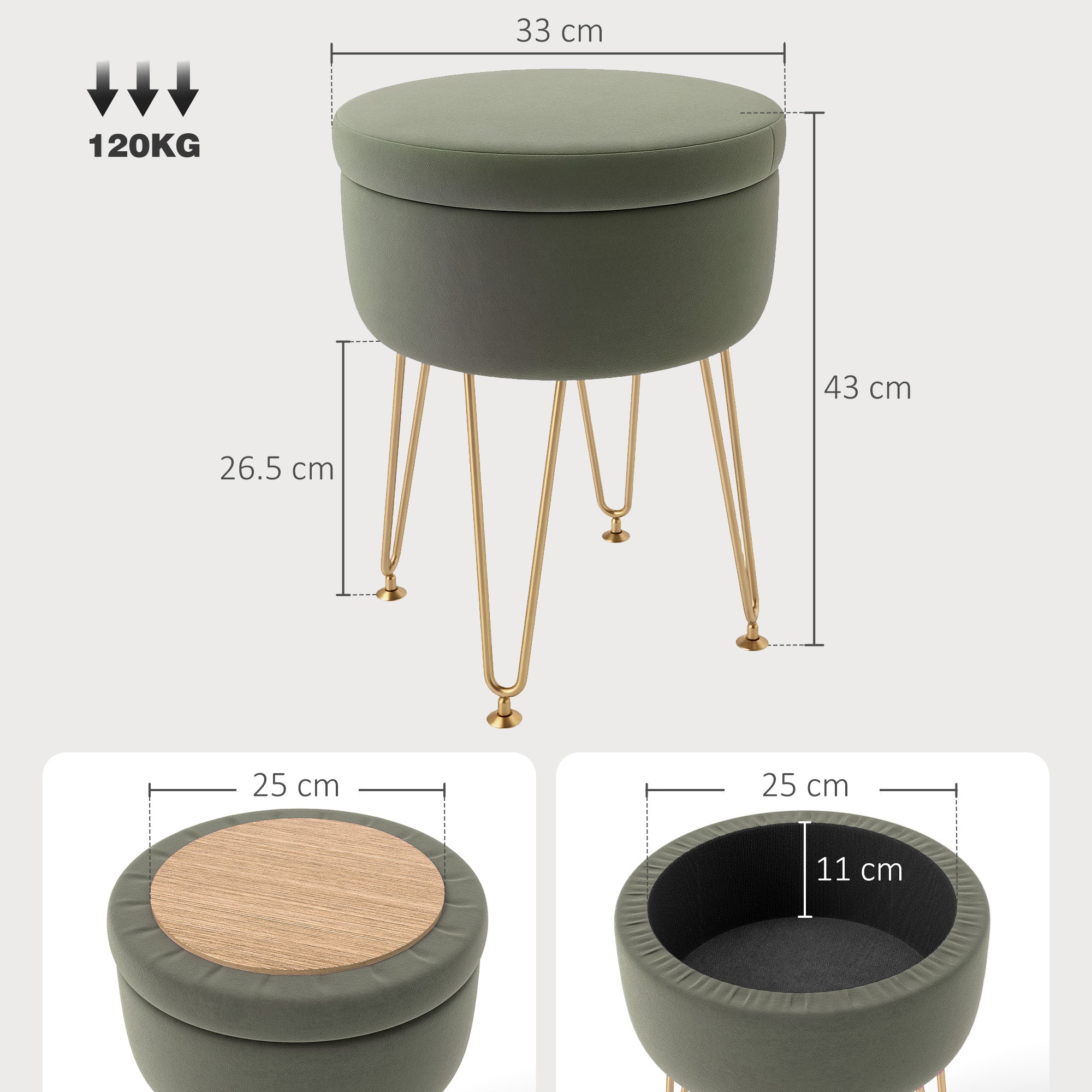 5L Velvet-Feel Storage Ottoman - Green