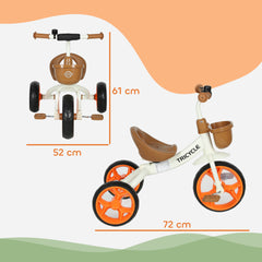 AIYAPLAY Kids Trike, Toddler Tricycle with Front Basket and EVA Wheels for Ages 2-5 Years, Indoor Outdoor for Boys Girls, Orange