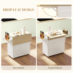 Fynco - Rolling Kitchen Island with Drop Leaf, Kitchen Storage Cart with Drawer, Spice Rack and Towel Rack, White