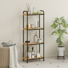 Fynco - 4-Tier Bamboo Bathroom Storage Shelf, Freestanding Narrow Shelving Unit with Slatted Shelves for Kitchen Bathroom Living Room, 41.5 x 21.5 x 106 cm, Natural and Black