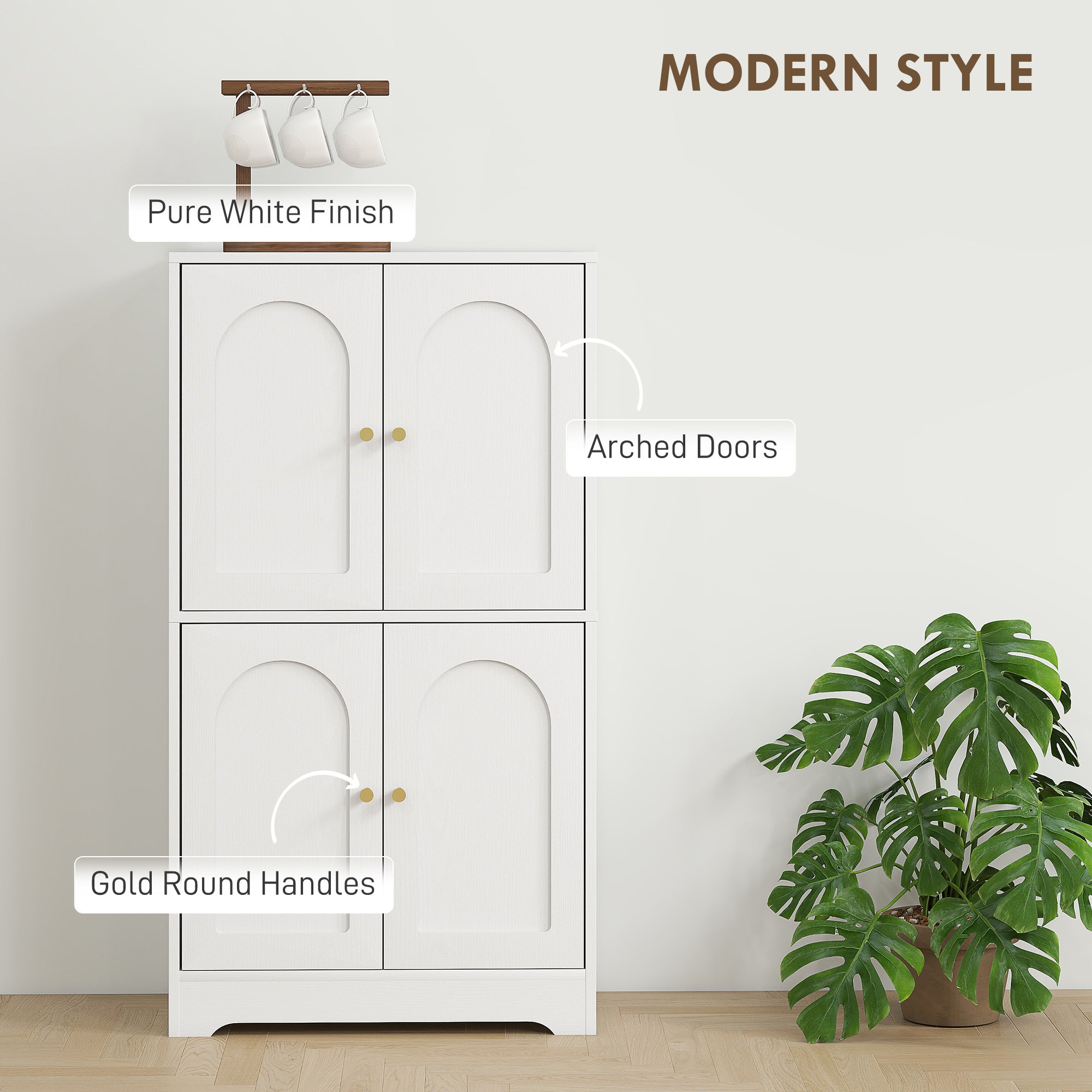 4-Door Kitchen Storage Cabinet with Adjustable Shelves - White