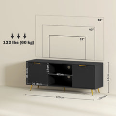 Modern TV Stand Cabinet for TVs up to 55", TV Unit with 2 Open Shelves and 2 Cabinets, Entertainment Centre with Cable Management for Living Room, Black
