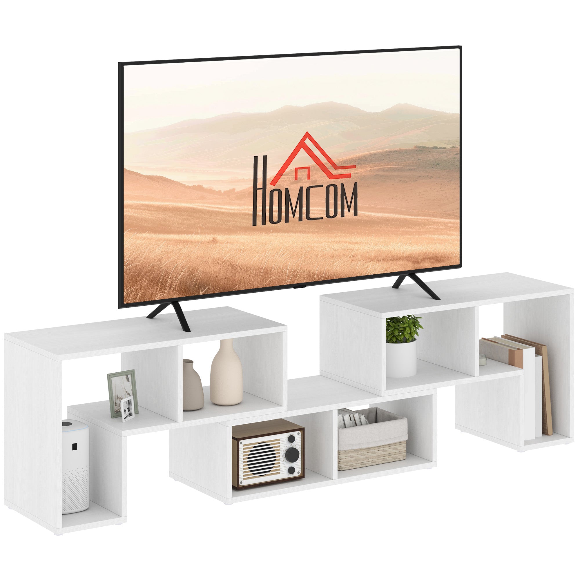 TV Stand for TVs up to 75 Inches, Free Combination TV Unit with Storage Shelves, Extendable Entertainment Centre for Living Room, White Wood Grain