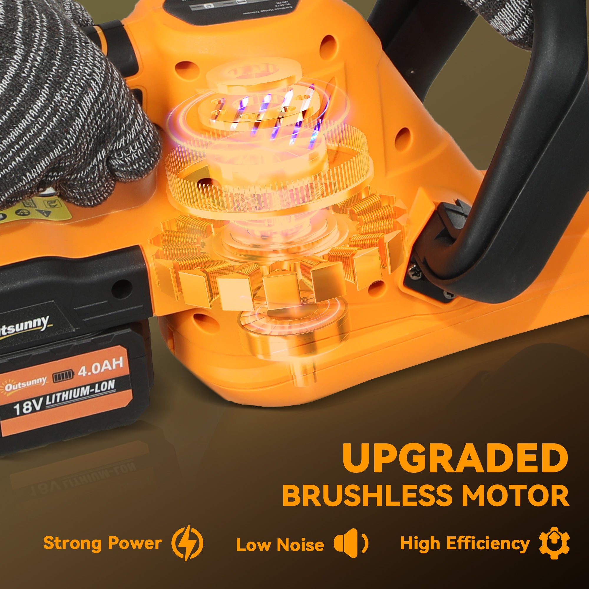 20" Cordless Hedge Trimmer, 21V Electric Hedge Cutter with 51cm Dual Action Blade, 2 x 4000mAh Batteries and Brushless Motor for Garden Branches, Shrubs, Twigs, Orange