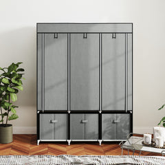 Fabric Wardrobe for Bedroom, Portable Wardrobe with 5 Shelves, 2 Hanging Rails and 3 Fabric Drawers, Foldable Closet, 125 x 43 x 162.5cm, Light Grey