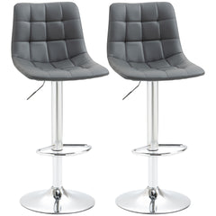 Adjustable Bar Stools Set of 2, Swivel PU Leather Upholstered Barstools with Tufted Seat and Back, Breakfast Bar Chairs for Kitchen Counter, Grey