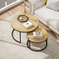 Fynco - Set of Two Wood-Effect Stacking Tables - Natural