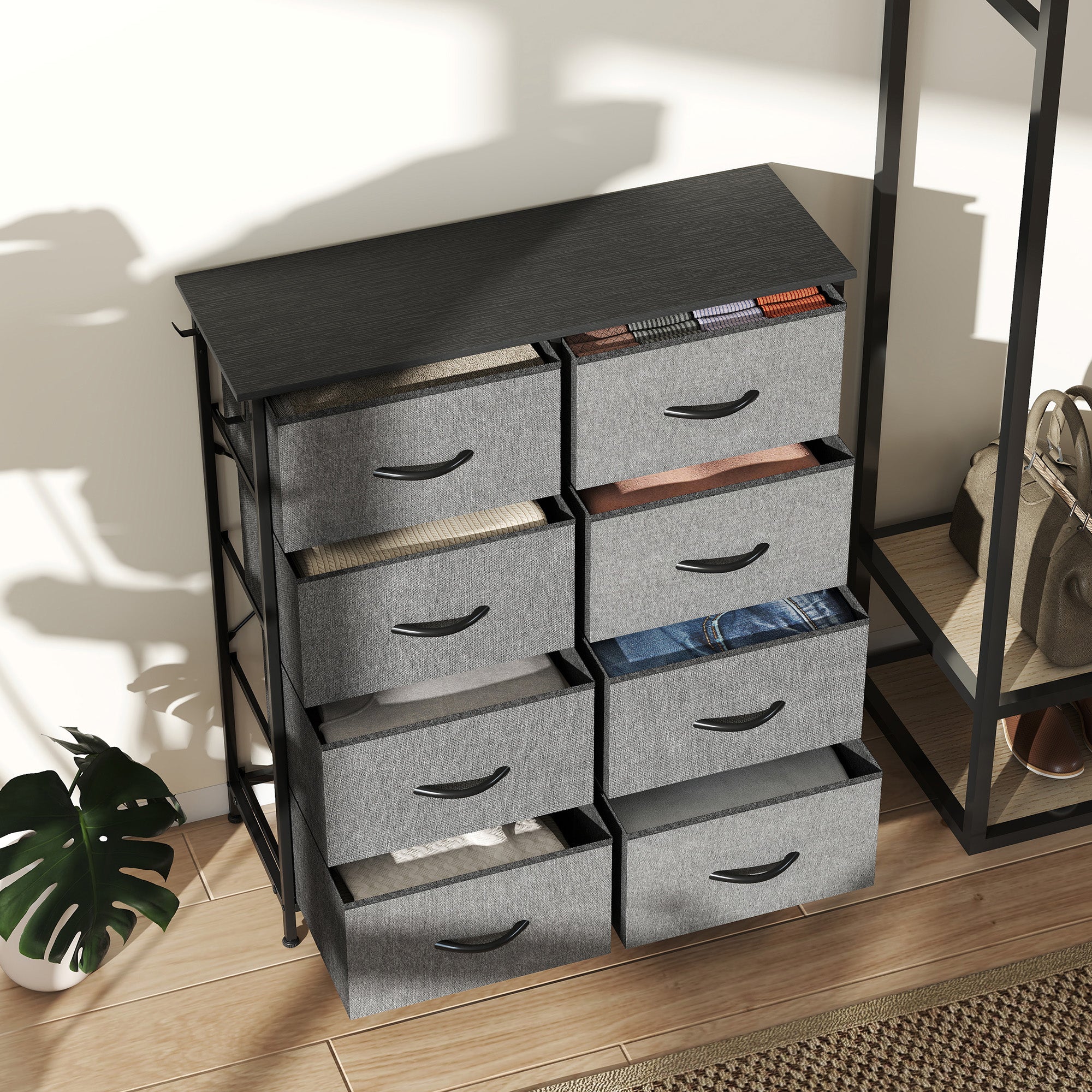Chest of Eight Fabric Drawers - Charcoal Grey