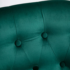 Velvet Accent Chair Set of 2, Button Tufted Wingback Chair with Rubber Wood Legs for Living Room, Bedroom, Dark Green