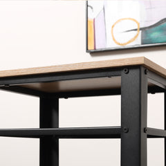 Tall Side Table Set of 2 with 3 Layer, 2 Shelves Storage Display Industrial-Style, Metal Frame, Bedside End Table for Living Room Bedroom, Oak and Black
