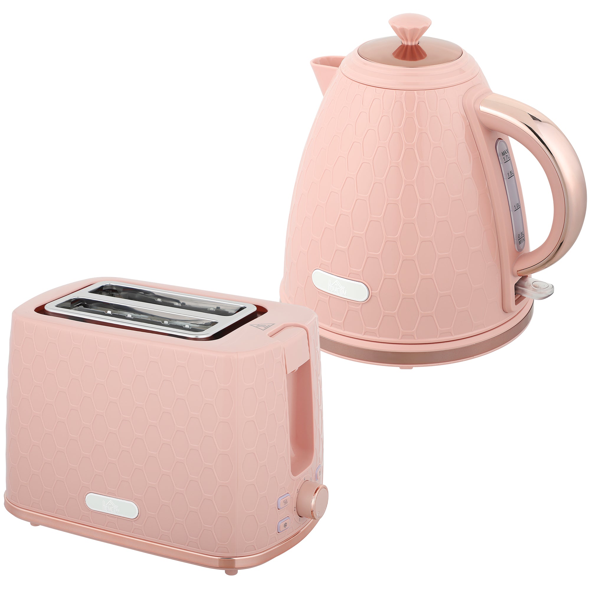 1.7L 3000W Fast Boil Kettle & 2 Slice Toaster Set, Kettle and Toaster Set with Auto Shut Off, Browning Controls, Light Pink