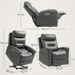 Power Lift Recliner Chair for Elderly, Overstuffed Faux Leather Riser and Reclining Chair with USB A+C Ports, Remote Control, Recliner Armchair for Living Room, Charcoal Grey