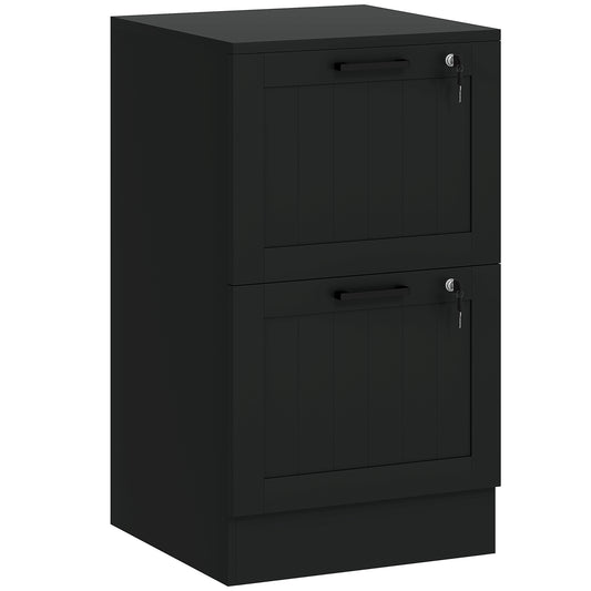 Fynco - 2 Drawer Filing Cabinet with Lock, Office Storage Cabinet with Adjustable Hanging Bars for A4 Letter Size Files, Black