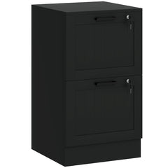 Fynco - 2 Drawer Filing Cabinet with Lock, Office Storage Cabinet with Adjustable Hanging Bars for A4 Letter Size Files, Black