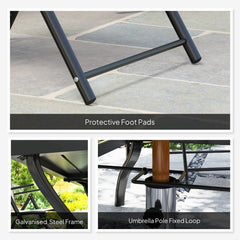 Seven-Piece Steel Outdoor Dining Set, with Parasol Hole - Khaki