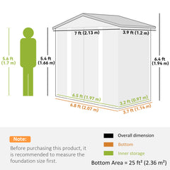 Fynco - 7 x 4ft Garden Shed, Easy to Assemble, Upgraded Galvanised Steel Frame with Foundation Kit, Double Doors with Lock, Outdoor Metal Shed with Vents and Gloves, Garden Storage Shed, Natural