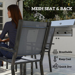 7 Piece Garden Dining Set, Outdoor Furniture Set with 6 Stackable Chairs and 150 cm Rectangle Table, WPC Slatted Top, Rust-Resistant Steel Frame, for Garden, Porch, Terrace