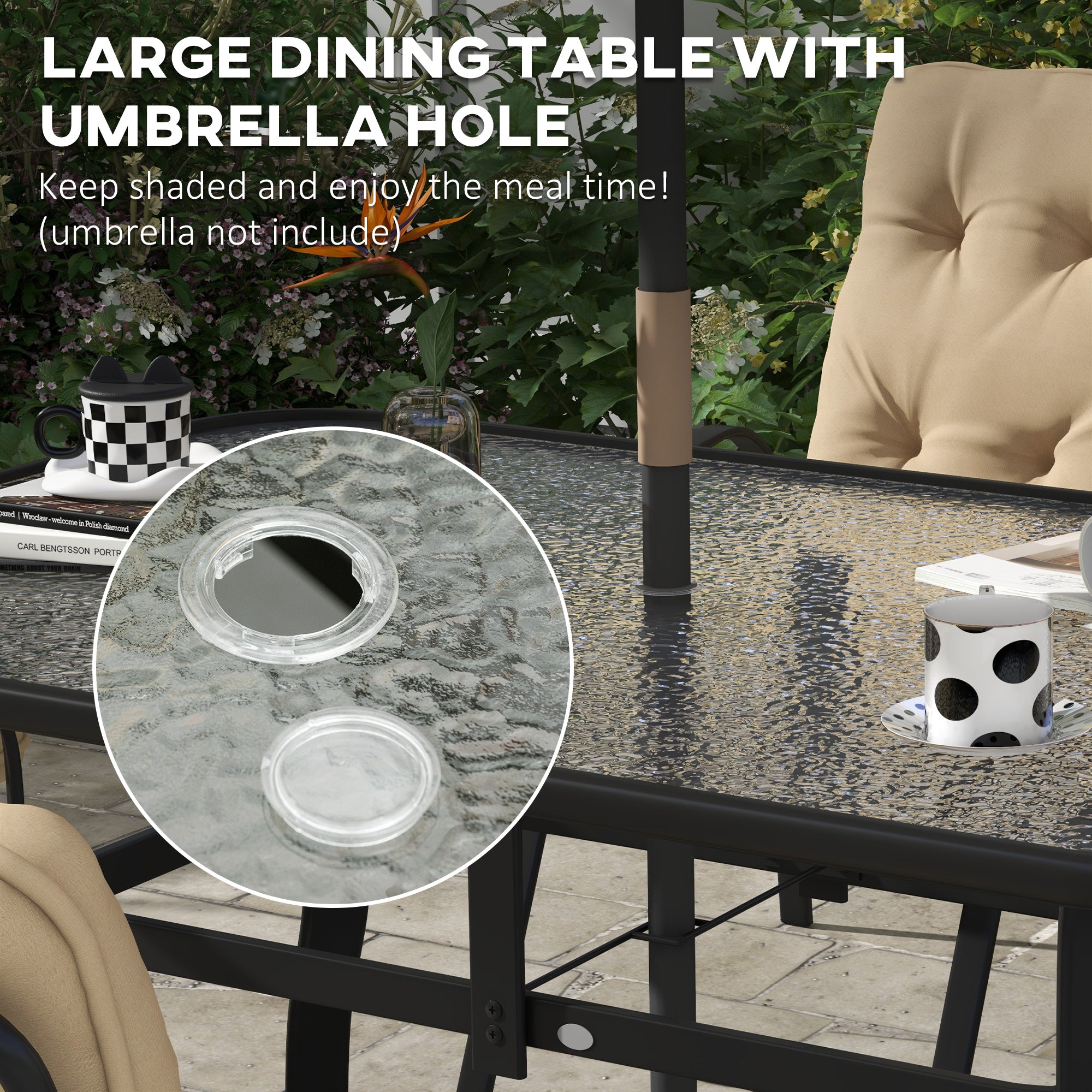 Seven-Piece Garden Dining Set with Cushions - Beige