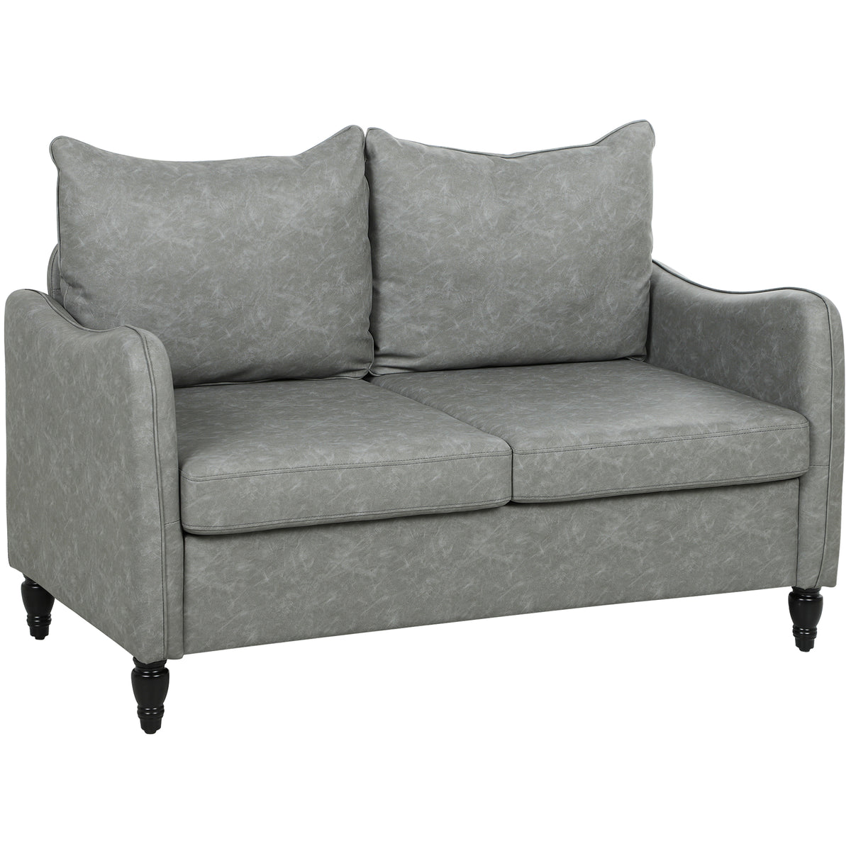Fynco - Faux Leather Marble-Effect Two-Seater Sofa - Grey