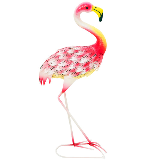 Flamingo Garden Statue Ornament, Metal Bird Art Outdoor Statue, Standing Garden Sculpture Gift with Ground Stakes for Pond Landscape Decoration, Pink