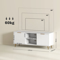 Modern TV Stand Cabinet for TVs up to 55", TV Unit with 2 Open Shelves and 2 Cabinets, Entertainment Centre with Cable Management for Living Room, White