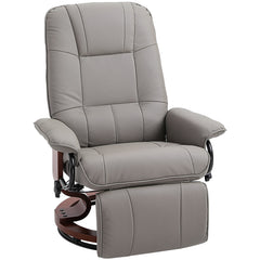 360° Swivel Recliner Chair with Footstool, Manual Recliner Armchair with Wooden Base, Faux Leather Upholstered Reclining Chair for Living Room, Bedroom, Office, Grey
