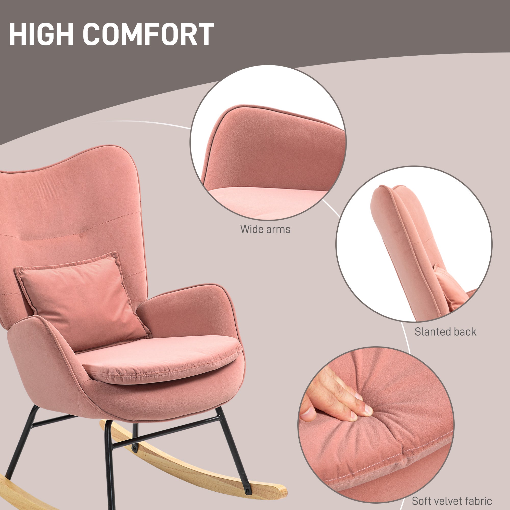 Velvet-Feel Rocking Armchair - Pink