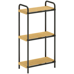 Fynco - 3-Tier Bamboo Bathroom Storage Shelf, Freestanding Narrow Shelving Unit with Slatted Shelves for Kitchen Bathroom Living Room, 41.5 x 21.5 x 77.5 cm, Natural and Black
