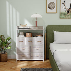 Rustic Chest of Seven Fabric Drawers - Natural Wood Finish