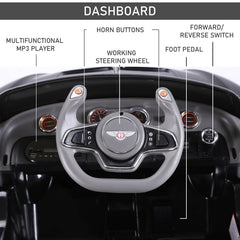 Bentley GT Licensed 12V Electric Car for Kids, Kid's Electric Ride on with Remote Control, Ride on Car with LED Lights, Music, for 3-5 Years, Black