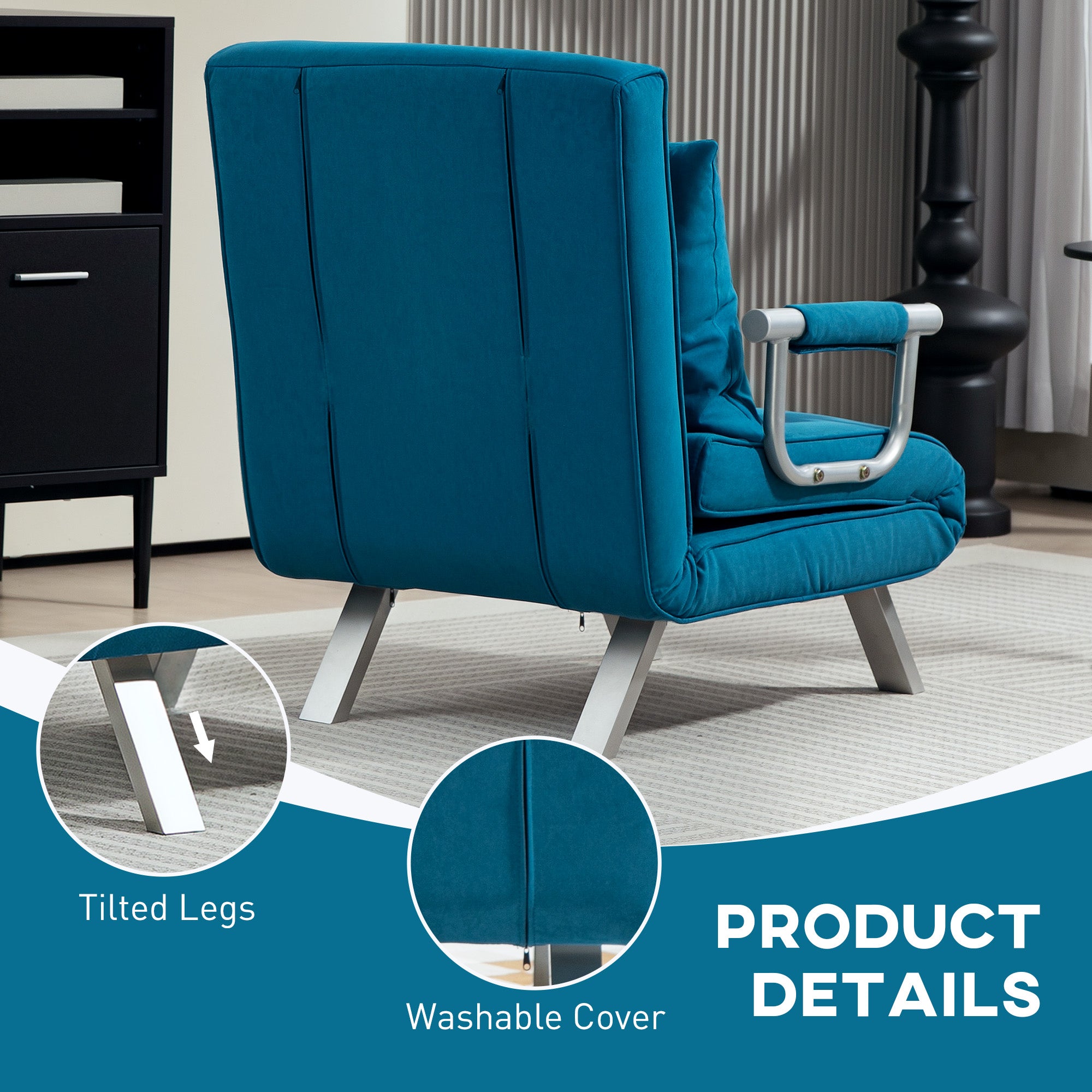 4-in-1 Faux Suede Chair Bed - Blue
