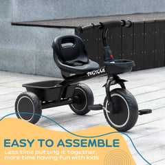 AIYAPLAY Kids Trike for 2-5 Years with Adjustable Seat, Pedal, Baskets, Black