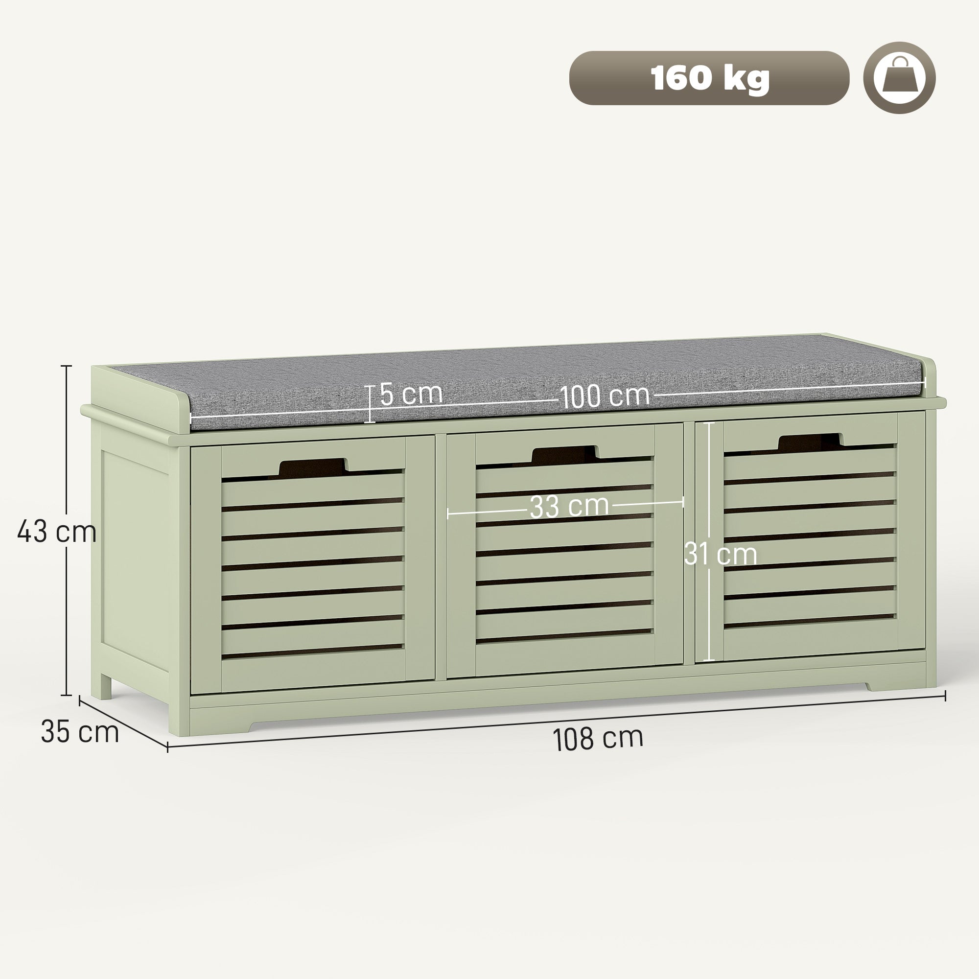 Fynco - 3-Drawer Shoe Storage Bench - Green