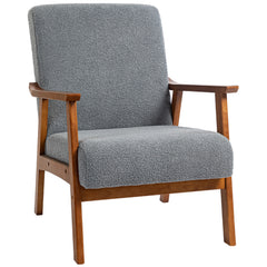 Armchair with Wide Seat, Boucle Accent Chair, Thick Padded Occasional Chair with Solid Wood Frame for Living Room Bedroom Home Office Reception Balcony, Grey