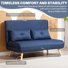 Two-Seater Linen-Look Sofa Bed - Dark Blue