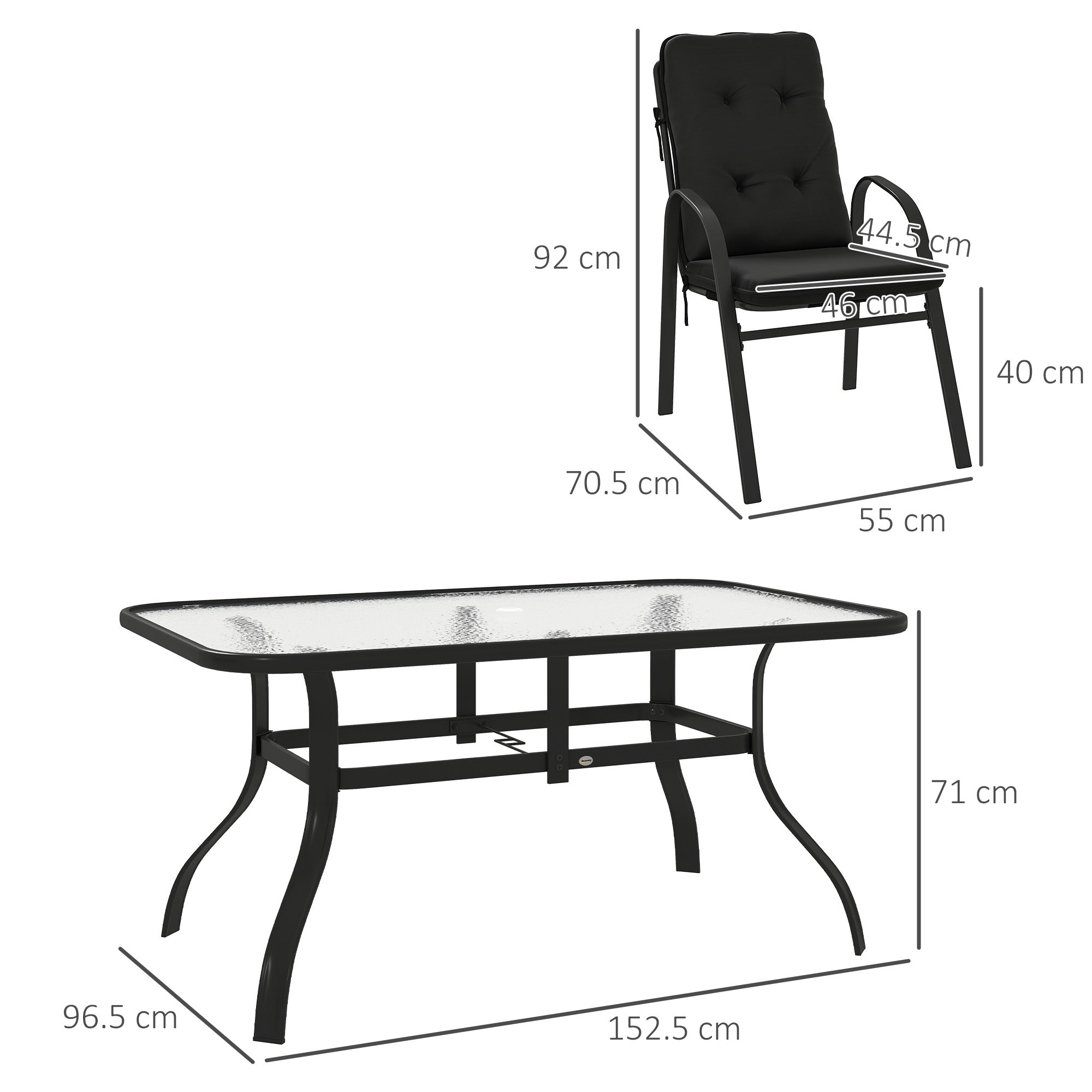 Seven-Piece Garden Dining Set with Cushions - Black