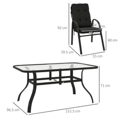 Seven-Piece Garden Dining Set with Cushions - Black