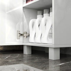 Fynco - Tall Bathroom Cabinet, Freestanding Bathroom Cabinet with Adjustable Shelves and Double Doors