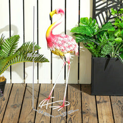 Flamingo Garden Statue Ornament, Metal Bird Art Outdoor Statue, Standing Garden Sculpture Gift with Ground Stakes for Pond Landscape Decoration, Pink