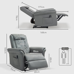 Recliner Armchair with 3D Kneading Massage, Breathable Leather Recliner Chair with Back Massager and Headrest, Electric Reclining Chair with Footrest, Remote, USB Port, Side Pockets for Home